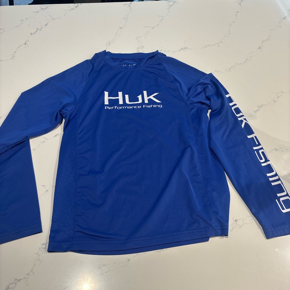 Huk Blue Long Sleeve Kids Performance Fishing Tee